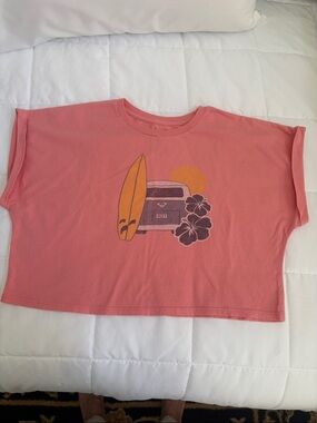 Roxy Coral Graphic Surf Tee with Yellow Surfboard girls, large size 12